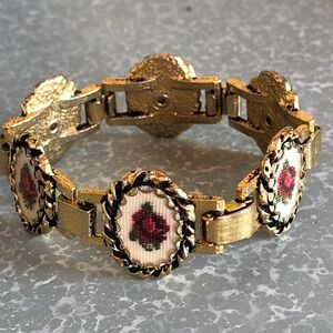 Elegant Gold tone Petit Point Floral Bracelet